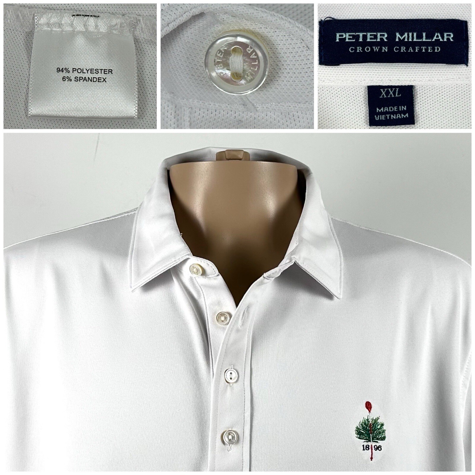 Peter Millar Crown Crafted Golf Polo Shirt White Men’s 2XL MERION GOLF