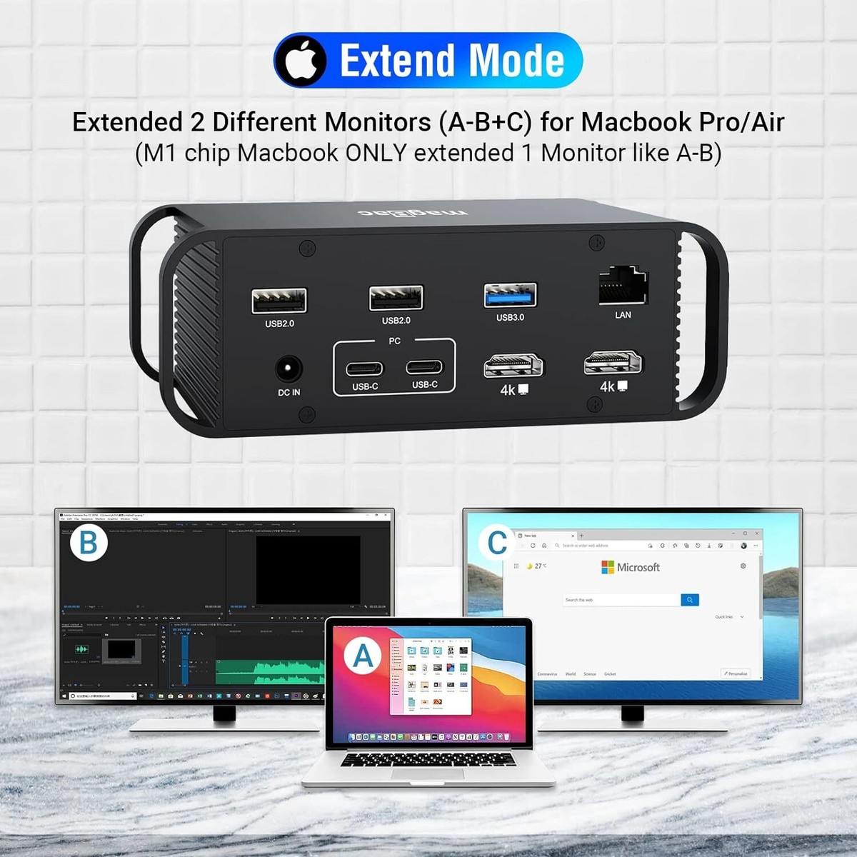 MagBac MacBook Pro/Air Laptop USB-C Dock Docking Station Dual