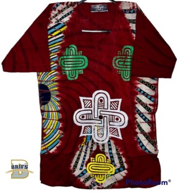 Lebendiges festliches rotes Unisex Shirt mit buntem Muster