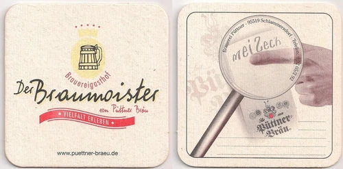 Püttner Bräu, brewery inn - old beer mat "Der Braumoister - mei Zech"