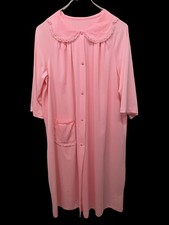 Vtg Shadowline Large Coral Robe Lace Scallop Collar 3/4 Sleeves