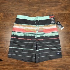 Speedo Mens 2XL XXL Board Short Black Striped Eco Hydro Square Leg 4-Way Stretch