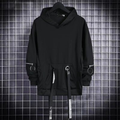 Men Hoodie Sweatshirt Black Hoodies Tops Hip Hop Japanese