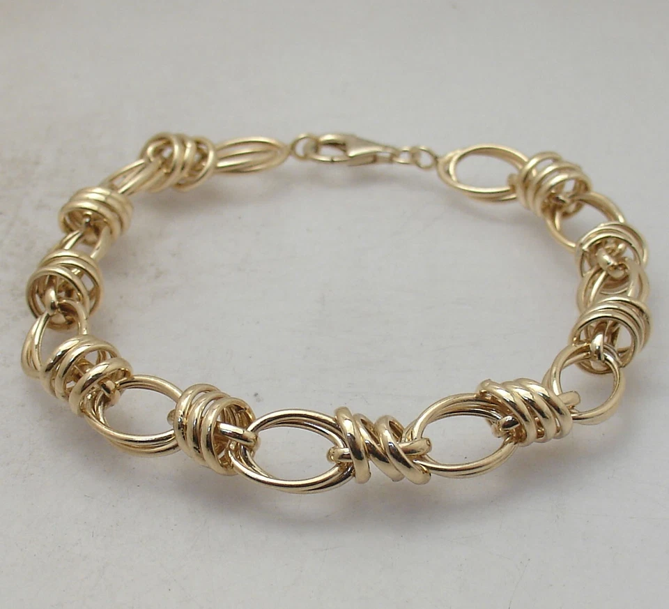 Brazalete Technibond Multi Ovalado Rolo Link Chapado en Oro Amarillo 14K Plata 8.25" Foto 4 de 4