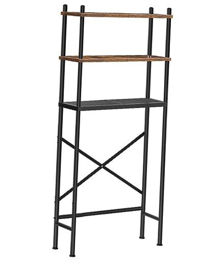 Rustic 3-Tier Over The Toilet Storage Shelf in Brown and Black  