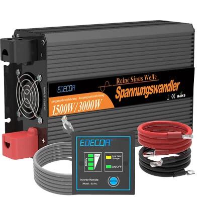 EDECOA Convertisseur 12V 220V Pur Sinus 1500W transformateur 2x USB télécommande - Photo 1/4