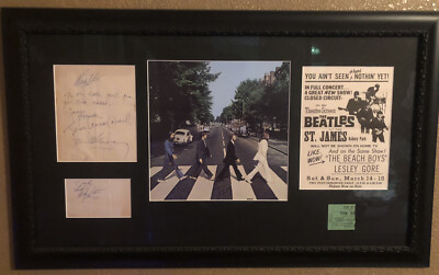THE BEATLES AUTOGRAPHED DISPLAY FROM 1ST EVER VIST TO L.A. AUGUST 1964 RARE JSA