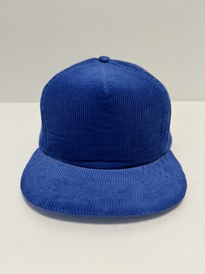 Vintage Corduroy Blank Snapback Hat Cap Single Line Blue 80s