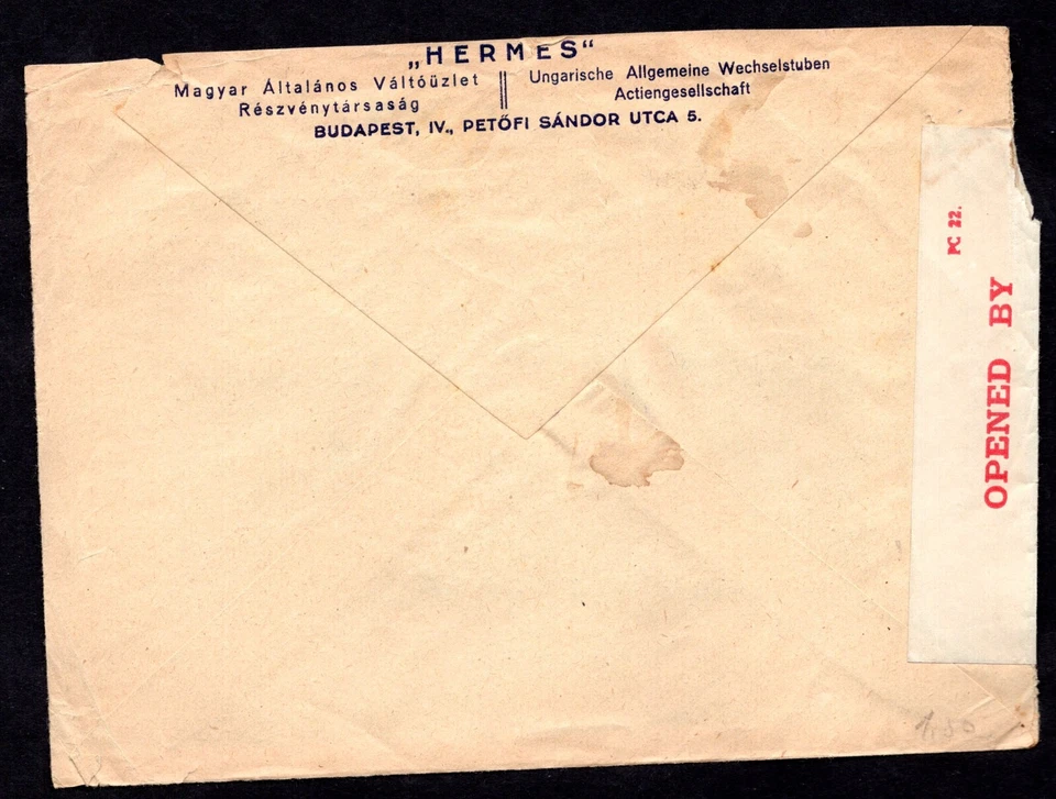 HUNGARY 1927 BUDAPEST CENSORED WINDOW ENVELOPE WITH EARLY METER POSTAGE - Image 2 of 2