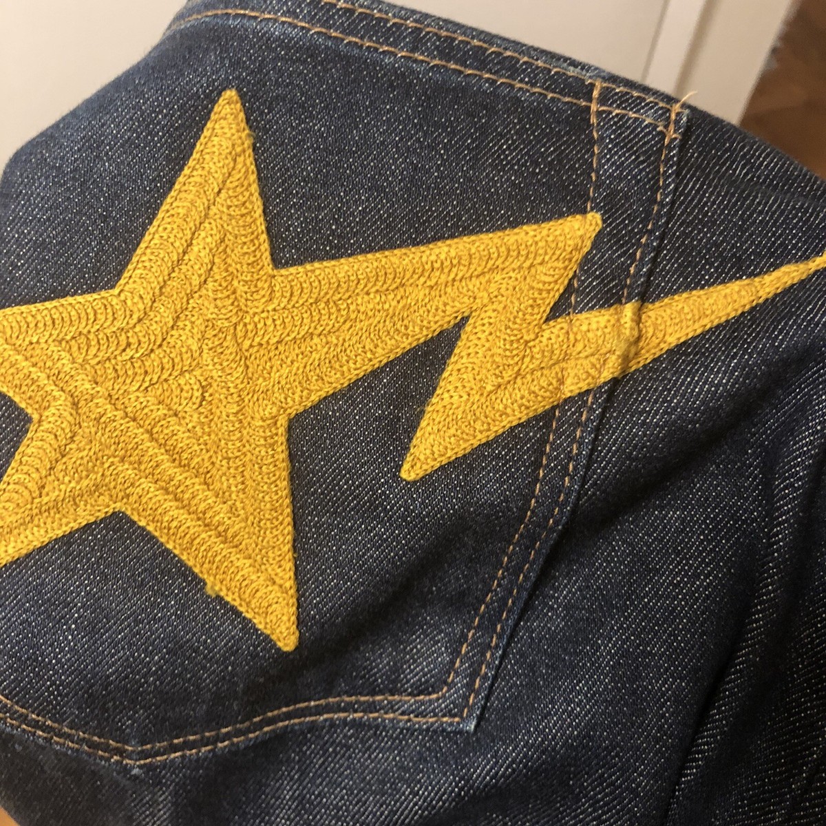 アベイシングエイプ ベイプスタ スター デニム L bape Bape Bapesta Star Yellow Logo Indigo Denim Size L a bathing