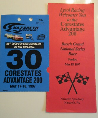 1997 NAZARETH SPEEDWAY CORESTATES ADVATAGE 200 PIT PASS TICKET & BROCHURE