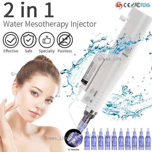 Micro Pen Mesotherapy Gun With 10Pcs 12Pins Replacement Needles Cartridges Tips