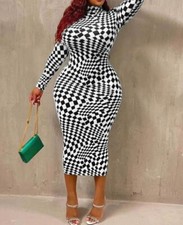 Women's Geometric Print, Black & White, High Stretch Bodycon Dress, size 16 NEW 