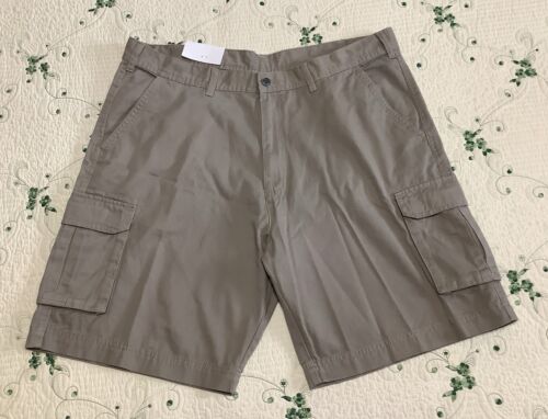 MEN'S NWT SIZE 40 "FULL BLUE" FRONT ZIP DARK TAN CARGO TWILL SHORTS 9" INSEAM