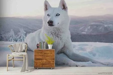3D White Wolf Self-adhesive Removeable Wallpaper Wall Mural
