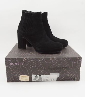 Homers Damen Stiefel Stiefelette Ankle Boots Crosta Negro 39 schwarz Leder B54