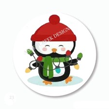 Adorable Penguin in Christmas Lights Favors Scrapbook Stickers Envelope Seals