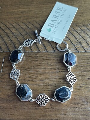 Barse 925 Silver Genuine Blue Tiger s Eye Bracelet 7.5  Long