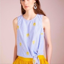 J. Crew Striped Pineapple Embroidered Side-Tie Top Style# J6099 Sleeveless Sz 8