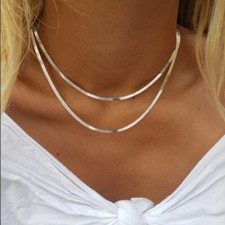 Solid 18K White Gold Filled TARNISH-FREE 2mm Thin Flat Snake Chain Necklace G764