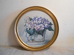 Détails Sur Tableau Peinture Aquarelle Signée M Raynaly Fillette Bouquet Fleurs Cadre Doré