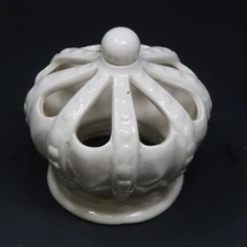 White Crown Tealight Holder Porcelain Candle Cover 4" x 4" x H 4.25"