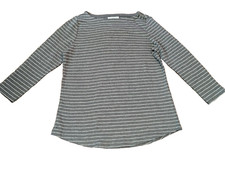 Charter Club Women's Petite Striped Top, Gray, PS 3/4 Sleeve