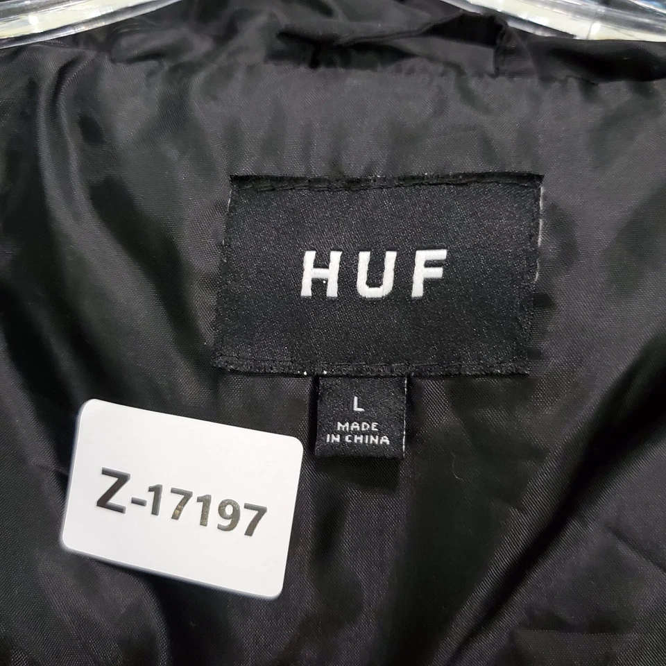 HUF Men Jacket Large Black Windbreaker Pockets Hooded Full Zip Long Sleeve Nylon - Image 2 of 4
