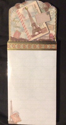 Punch Studio Die Cut Embellished Lined Magnetic Listpad -Paris Postcard New