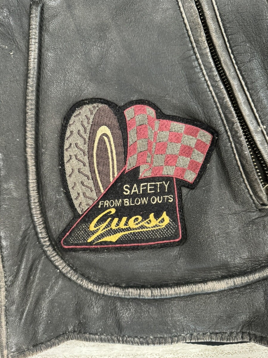 Guess USA Vintage Rider Style Genuine Leather Jacket Mens