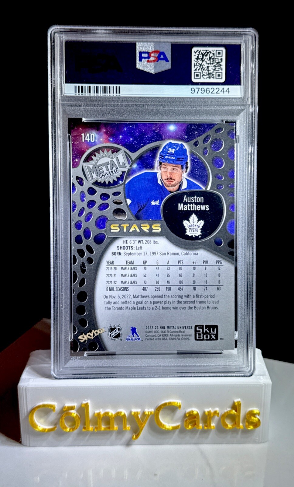 2022-23 Skybox Metal Universe - Stars #140 Auston Matthews Maple Leafs POP 1 PSA view 3