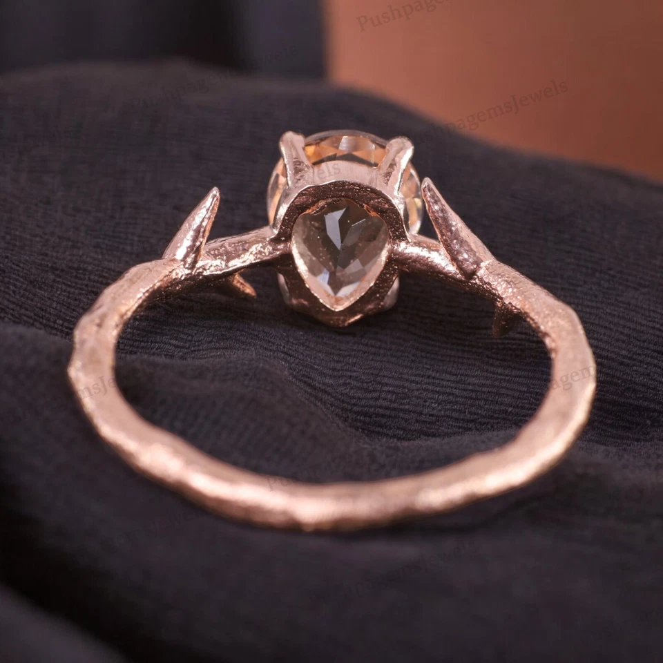 925 Sterling Silver 7x5 mm Pear Shape Natural Morganite Ring Rose Gold plated - Image 4 of 4