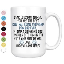 Taza de café personalizada de Asia Central Pastor Perro Papá, Alabai Dueño Hombres Regalo