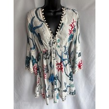Long Sleeve Boho Colorful Mini Dress Pom Poms Size L Flowy Bohemian Metallic