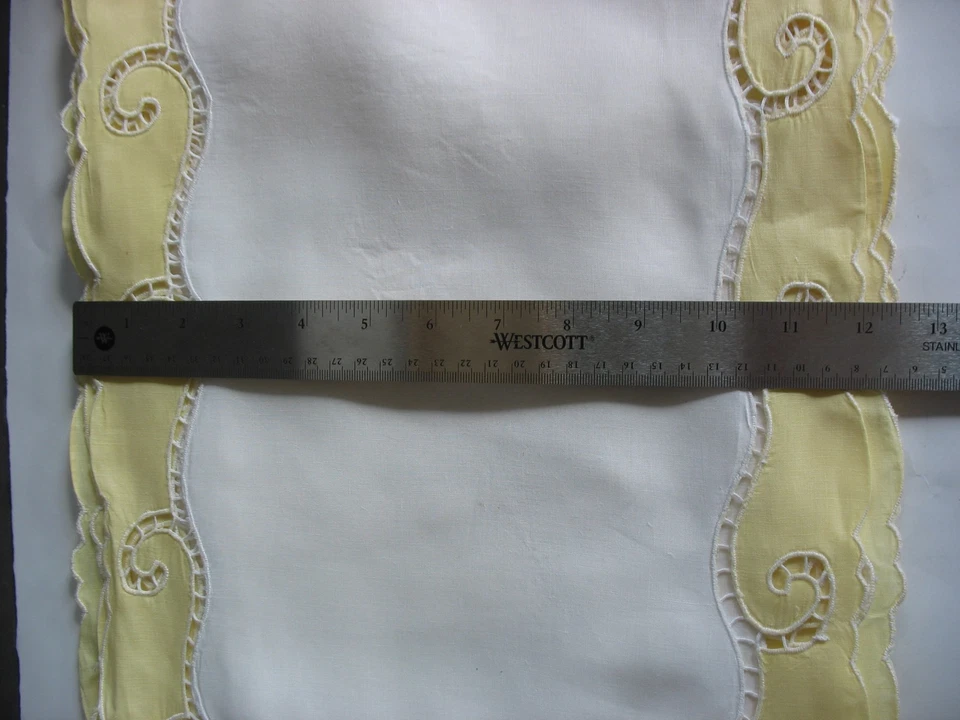 Vintage Set of  Yellow & White  Embroidered Cutwork Placemats Napkins & runner - Image 3 of 4