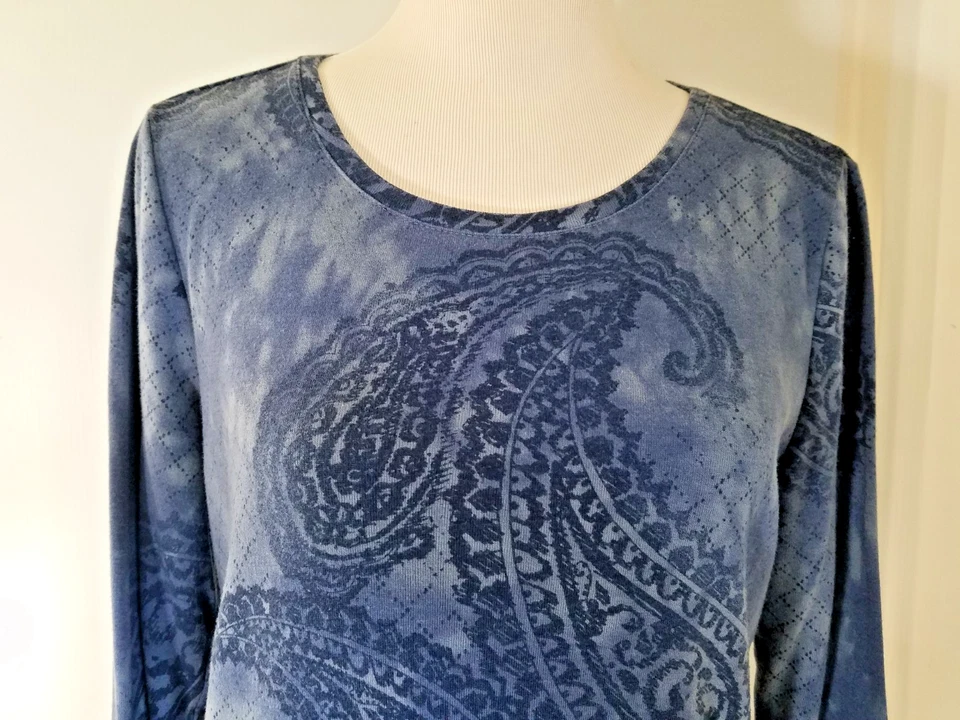 Camiseta Sonoma Everyday Damas Talla L Azul Paisley Cuello Barco Pullover Manga Larga 3432 Foto 2 de 4