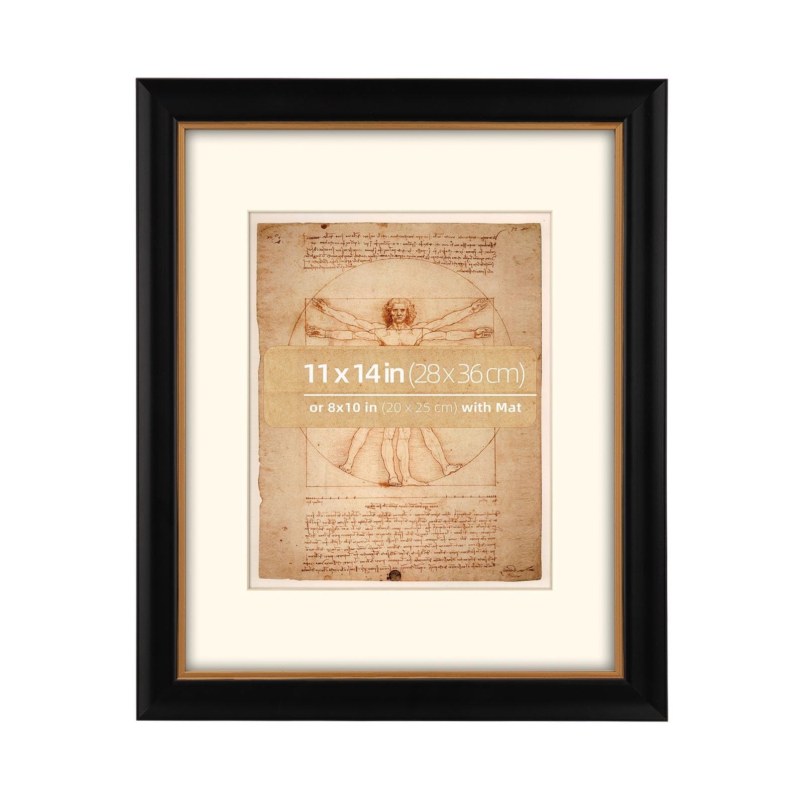 11x14 Wood Black Gold 2 Tone Vintage Antique Retro Picture Frame, Museum Grad...