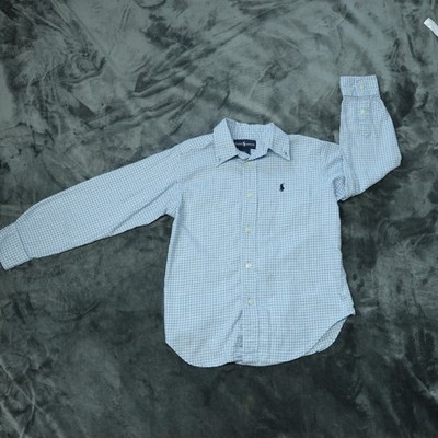 Polo Ralph Lauren Boys Size 5 Long-Sleeve Blue Plaid Button Down Shirt 100% Cott