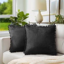 Throw Pillow Covers Set of 2 Sofa Decor Soft Velvet Cushion Cases Zipper Pom Pom