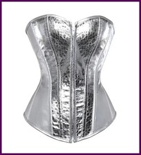 Women Silver Gold Vintage Style Overbust Corset Gothic Leather Steampunk Zip