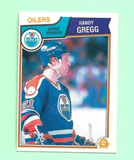 (1) RANDY GREGG 1983-84 O-PEE-CHEE # 28 OILERS ROOKIE MISCUT CARD  (M8016)