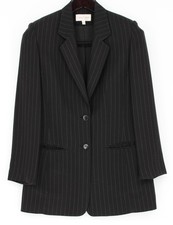 Casual Corner Blazer Womens 6 Black Pinstripe Long Lined 2 Button Career Office