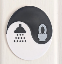Bathroom Toilet Door Sign WC Round Black White Plaque Shower Self-adhesive