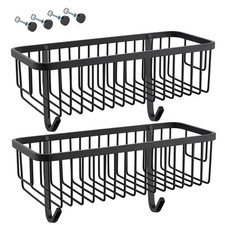 2 Pack Stainless Steel Wall Mounted Rectangle Shower Caddy Shower Basket with 2