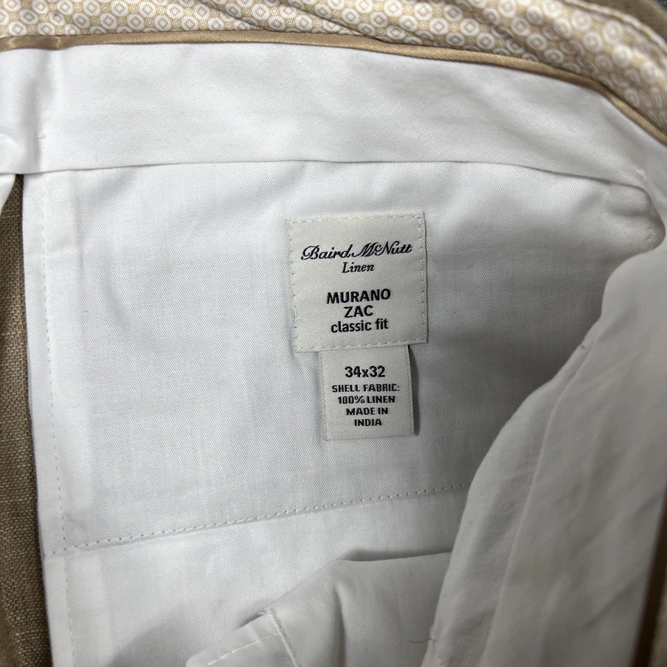 Baird McNutt Murano Zac Pants Mens 34x32 Beige Linen Classic Fit Dress Trousers - Image 4 of 4