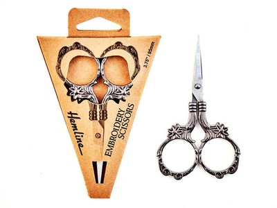 Hemline Floral Design Embroidery Scissors - Gun Black Metal 3.75in