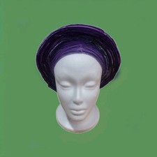 Aso-Oke African Headtie Auto Gele, Headgear, Ready Made Gele Fabric Purp/Silv 