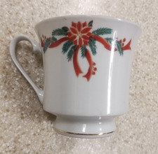 Vintage Fine China Coffee Tea Cup Poinsettia  Ribbons