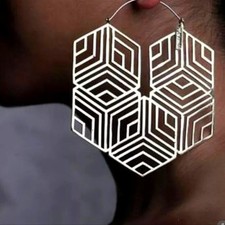 Silver BOHO HOOP EARRINGS SEVENTIES CHIC GLAM PARTY PRETTY DESIGN GIFT Modern