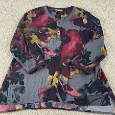 Habitat Top Womens Medium Button Up Colorful Floral Boutique Scoop Neck F535